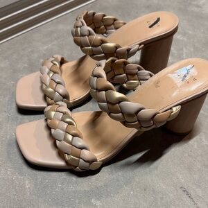 a new day Braided Strap Heels - Cream and Gold